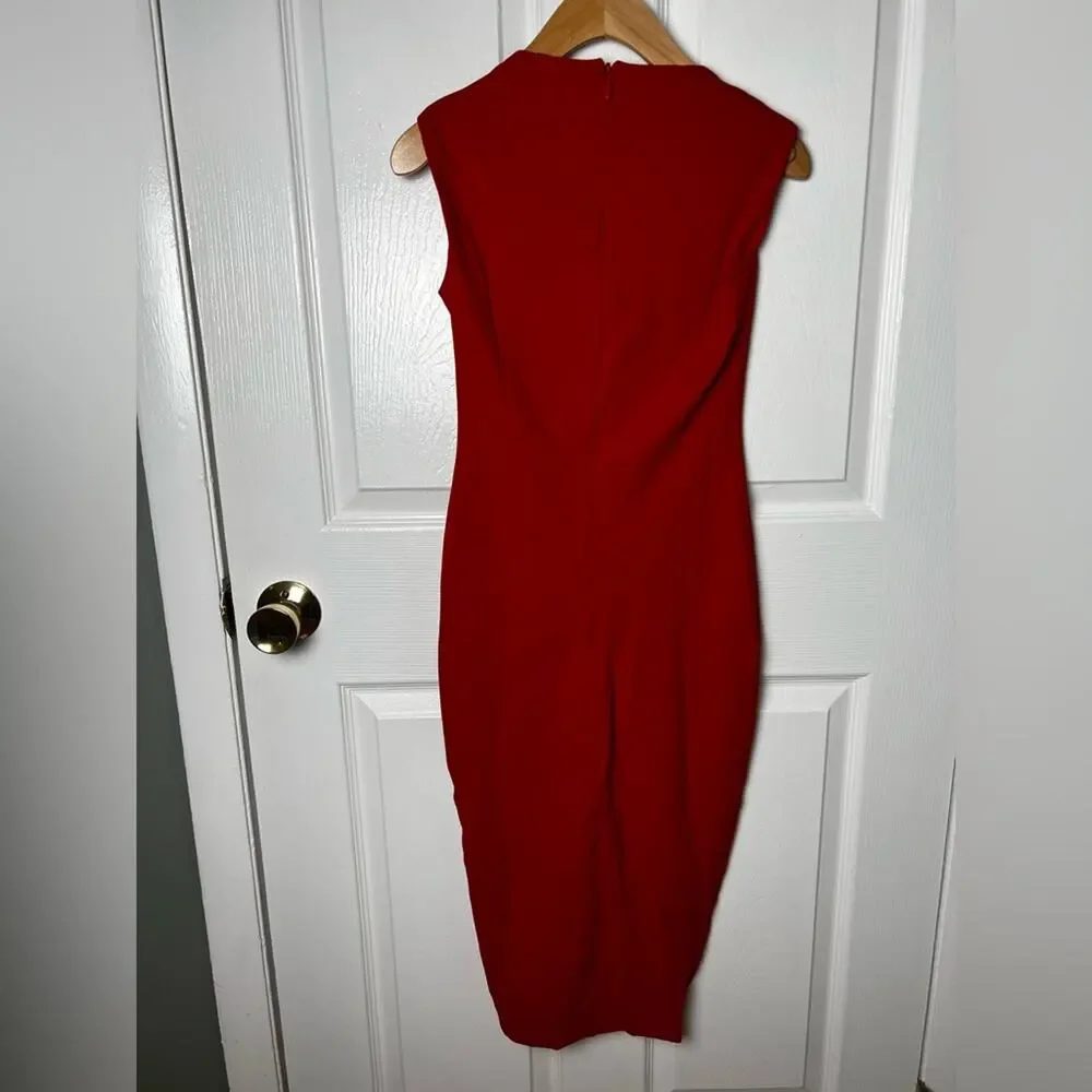 Nookie NEW Red Sweetheart Plunge Neck Bodycon Madonna Midi Dress In Cherry XS